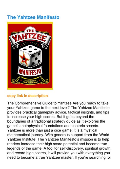 yahtzee manifesto|The Yahtzee Manifesto